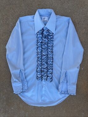 Vintage 70’s/80’s After Six M2 Light Blue Ruffle Front Dress Shirt S/M - USA